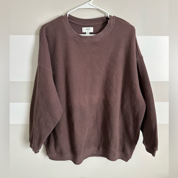 Aerie Brown Waffle Crewneck - Picture 3 of 4
